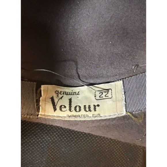 Vintage Genuine Velour Gray Hat with Veil & Beaded Trim Size 22 - Picture 8 of 8